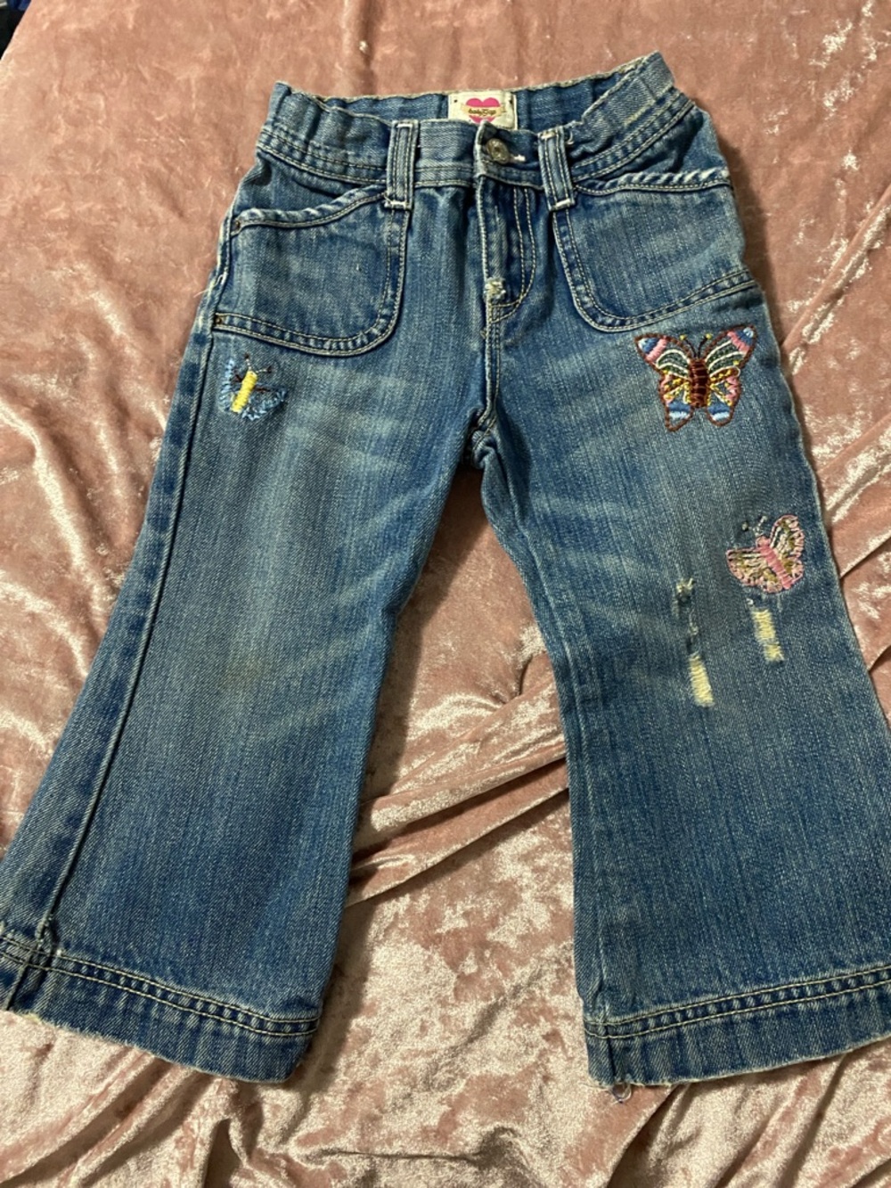 VNTG BABY GAP Blue Denim Jeans with Butterfly Embroidery